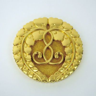 【フォロー割・新品】 輪宝　木製　約12.4cm　4寸　金箔　宗派紋　定紋　法輪 フォロー割・新品】 輪宝 木製 約12.4cm 4寸 金箔 宗派紋 定紋
