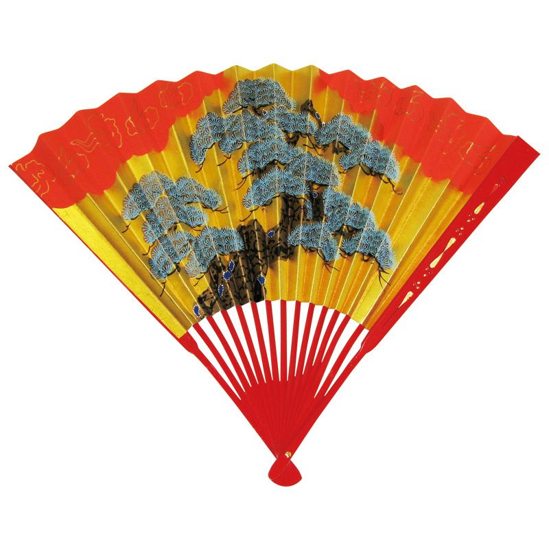 中啓 朱塗骨 朱褄入金銀地老松 紙箱入 長さ30cm（各宗派）