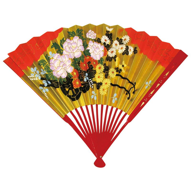 中啓 朱塗骨 朱褄入金銀地花車 紙箱入 長さ30cm（各宗派）