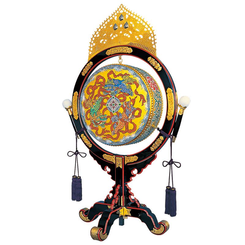 楽太鼓 胴牡丹唐草彩色入 台金具打 撥・紐付 最上（太鼓径39～61cm 8種類）