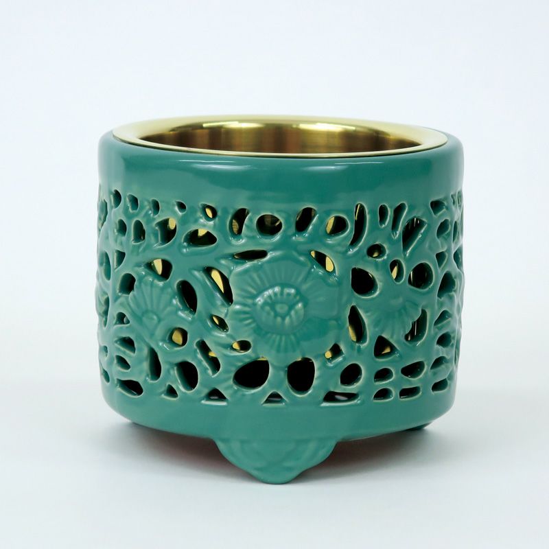 土香炉 中尊前用 牡丹唐草透し入 青磁色 真鍮製落とし付（口径10.5～21cm 6種類）