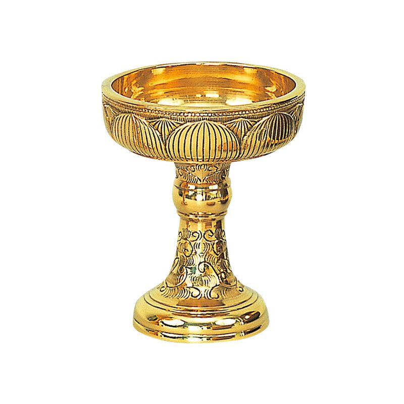 仏飯器 蓮華彫入（スキ彫仕上） 真鍮製 磨き （口径7.5cm～13.5cm 6種類）