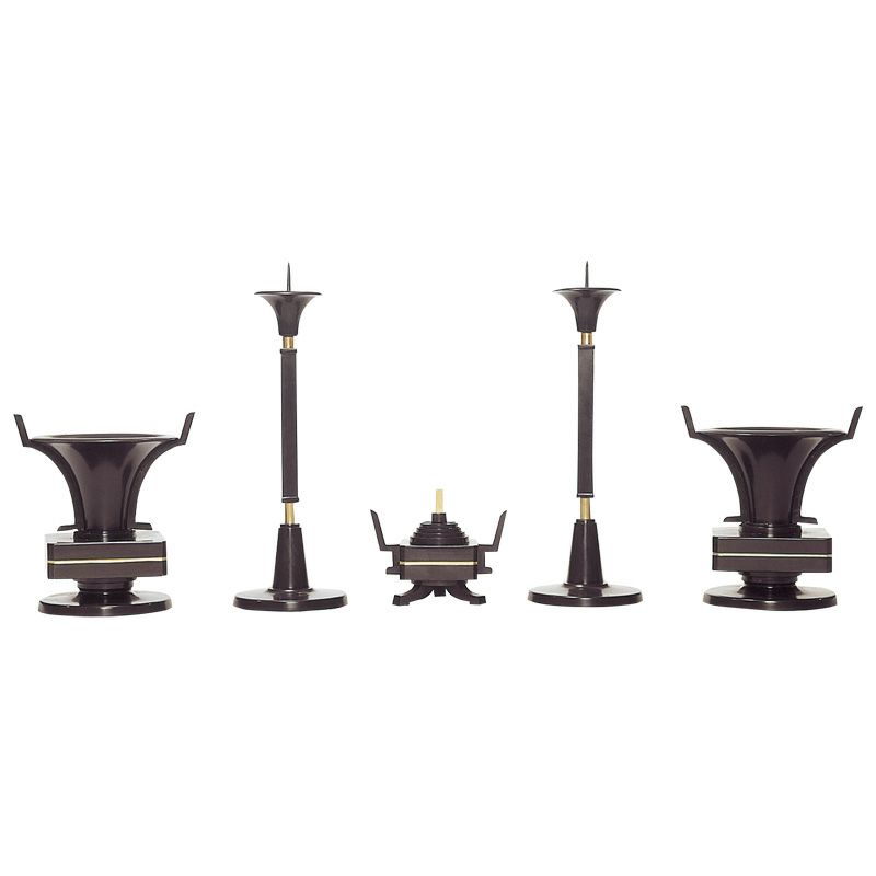 新様式A型 五具足 唐金製宣徳色 花瓶口径21cm