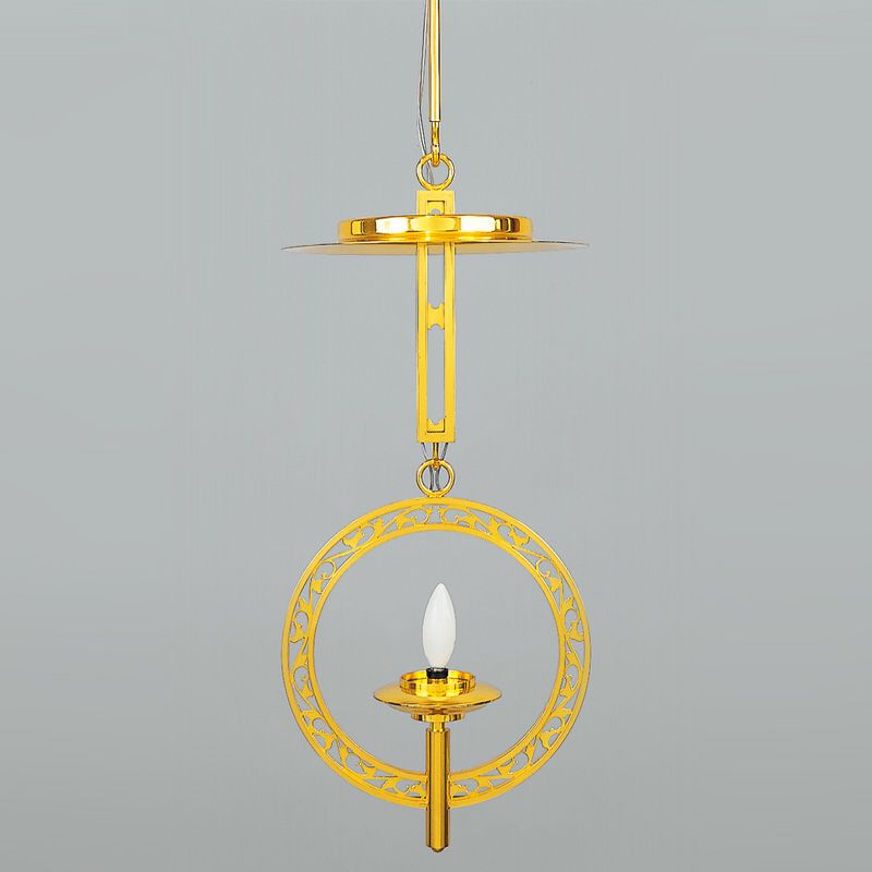 新様式輪灯 B型 笠付 真鍮製 金メッキ 電球・コード付 胴幅18cm（各宗派）