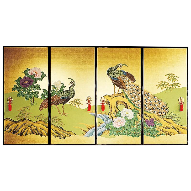 余間金襖 框本漆塗 京襖極上仕立 極彩色仕上 引手金具〈正絹房〉付 最上 1枚基準寸法幅91cm、高さ197cm迄 1間4枚2間（各宗派）