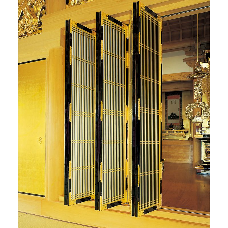 スライド式巻障子（折障子） 本漆塗 取付金具共 極上 基準寸法 間口516cm、高さ212cm 1間12枚建（各宗派）