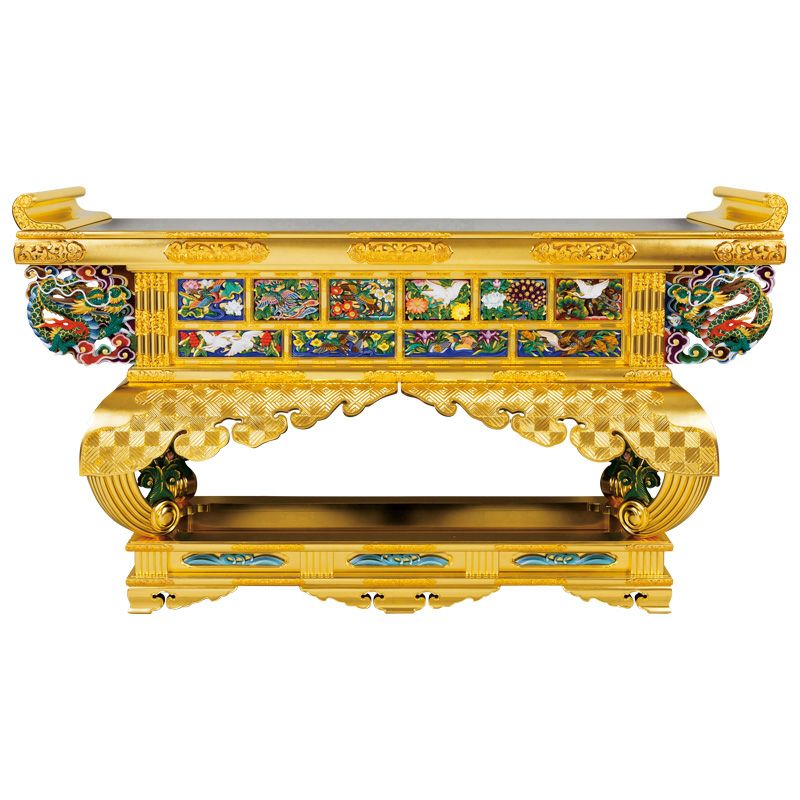 六鳥型前卓 腰六鳥彫 純金箔押 最上 横幅167cm（本願寺派）