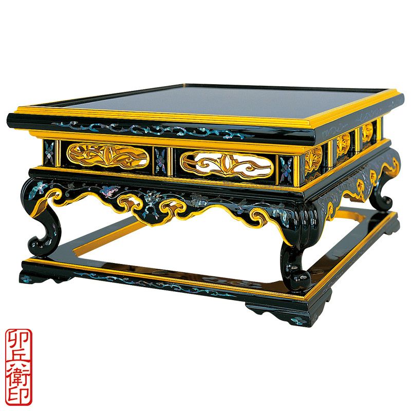 御文章台 若葉入 青貝入 別誂 卯兵衛印 横幅34.5cm（本願寺派）