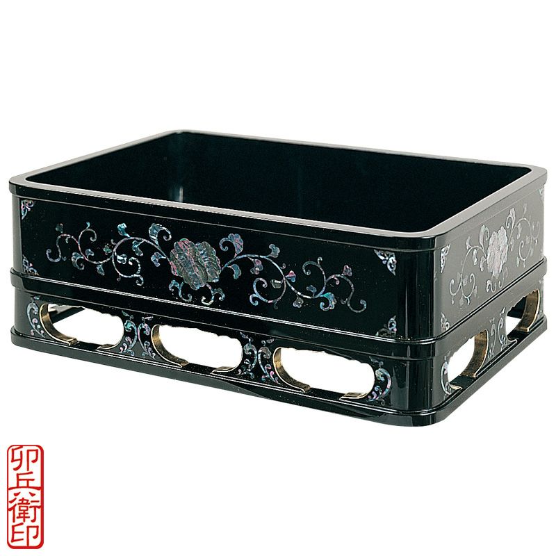 据箱 青貝入 内部純金箔押 卯兵衛印 内寸横幅32cm、奥行23.5cm（各宗派）