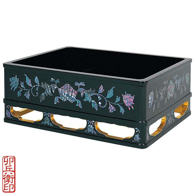 据箱 青貝入 内側純金箔押 卯兵衛印 内寸横幅32cm、奥行23.5cm（各宗派）