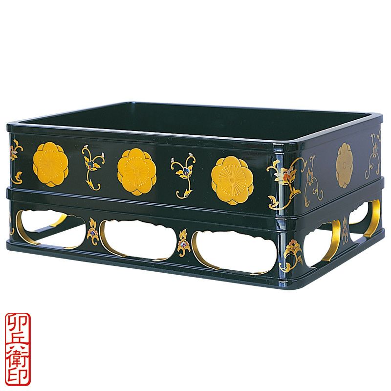 据箱 黒漆塗 本金蒔絵入 卯兵衛印 内寸横幅32cm、奥行23.5cm（各宗派）