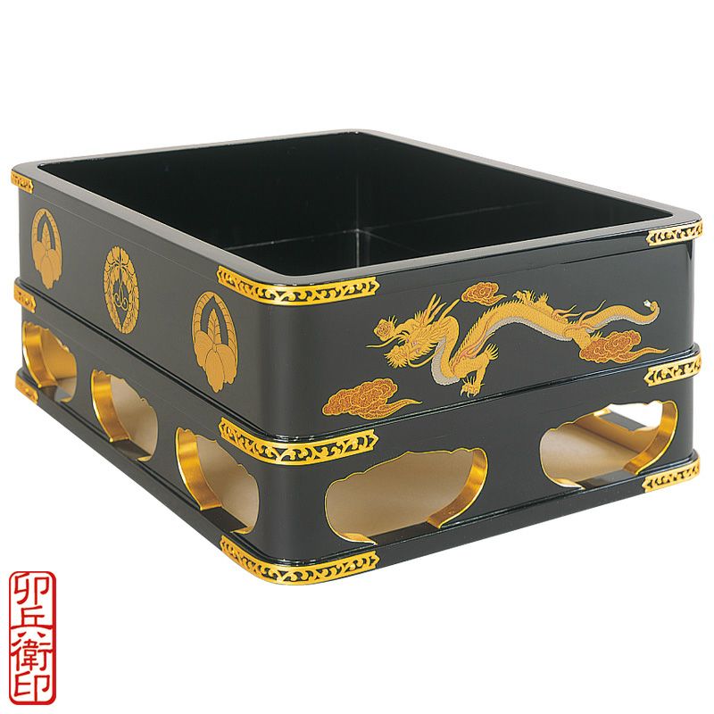 据箱 黒漆塗 本金蒔絵入 透かし金具打 卯兵衛印 内寸横幅32cm、奥行23.5cm（各宗派）