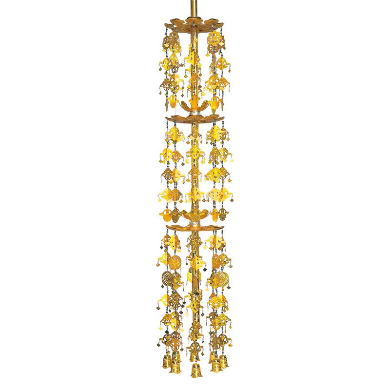 瓔珞（輪灯瓔珞） 御本山様式阿弥陀堂型 三重笠丸竿 銅製 金メッキ 最上 瓔珞笠径30cm（輪灯36cm用）（大谷派）