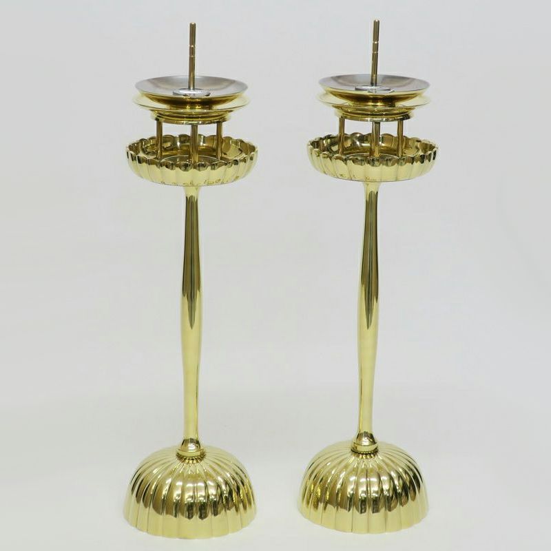 菊壇灯 真鍮製 磨き 雲手油皿付（上皿高さ約23cm、上皿高さ約30.5cm 2種類）