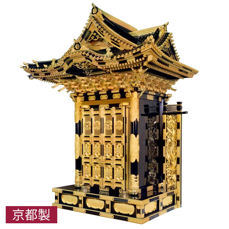 三方妻屋根型御宮殿 四本柱 唐戸付 金具打 屋根幅152cm