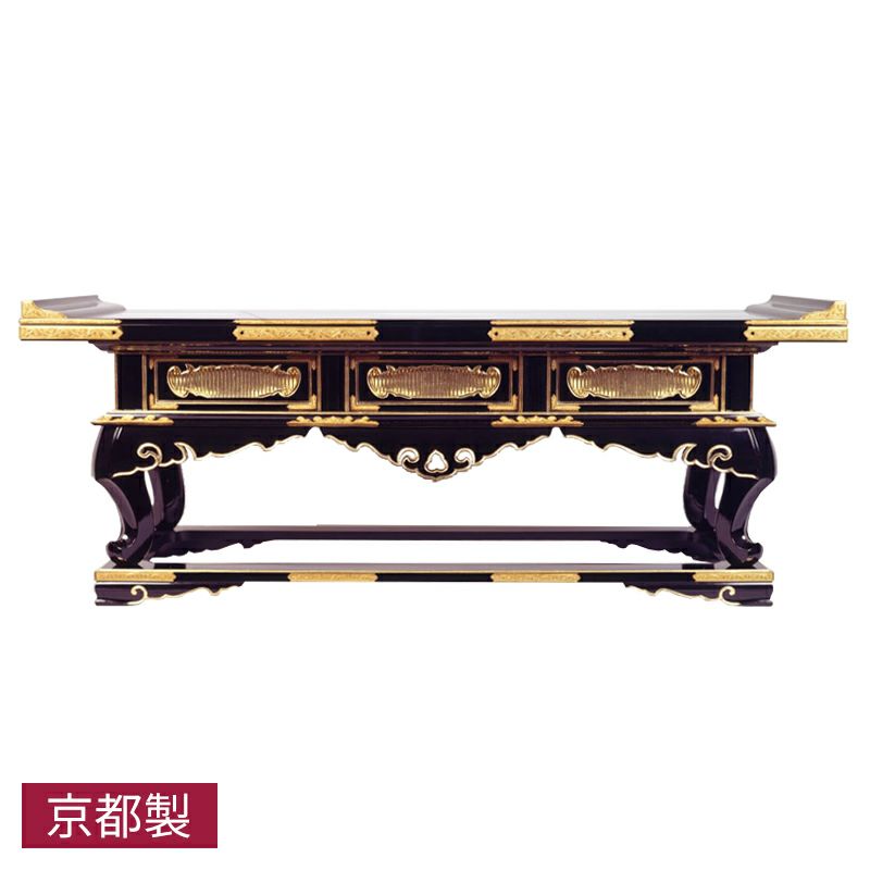 鎌倉型焼香机 黒塗または朱塗 純金箔押 金具打 横幅76cm