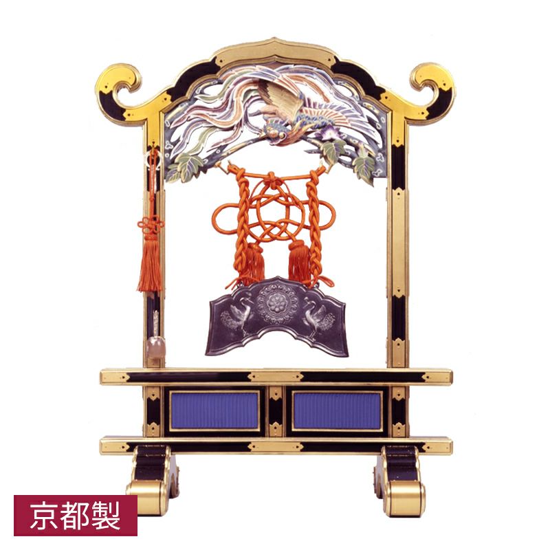 磬台（磬架台） 鳳凰彫刻入 黒塗または朱塗 純金箔押 金具打 柱内間隔33cm