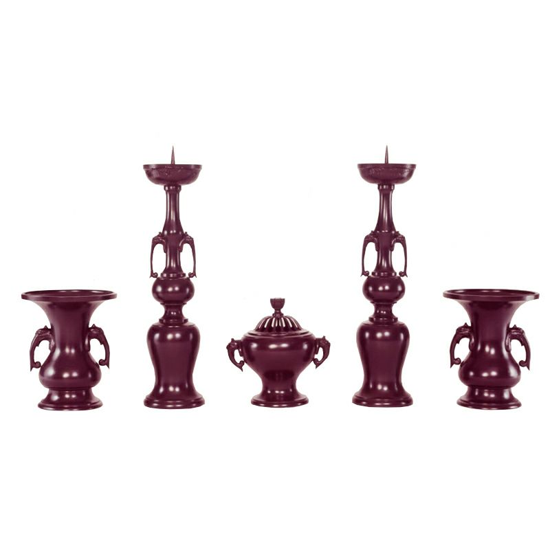 タレカブラ型 五具足 真鍮製 色付 1組（花瓶口径13.5cm～30cm 7種類）