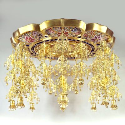 八葉型仏天蓋 瓔珞付 純金箔押 宝相華唐草彩色入 笠直径136cm～76cm