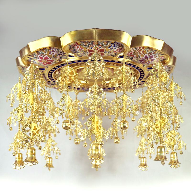 八葉型仏天蓋 瓔珞付 純金箔押 宝相華唐草彩色入 笠直径136cm～76cm