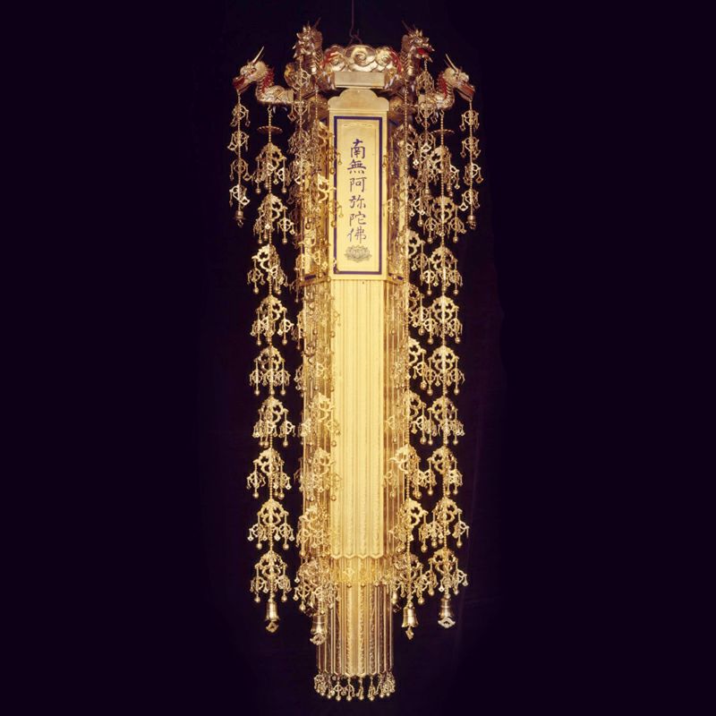 木製幢幡 瓔珞付 純金箔押 総高さ212cm～152cm 1対