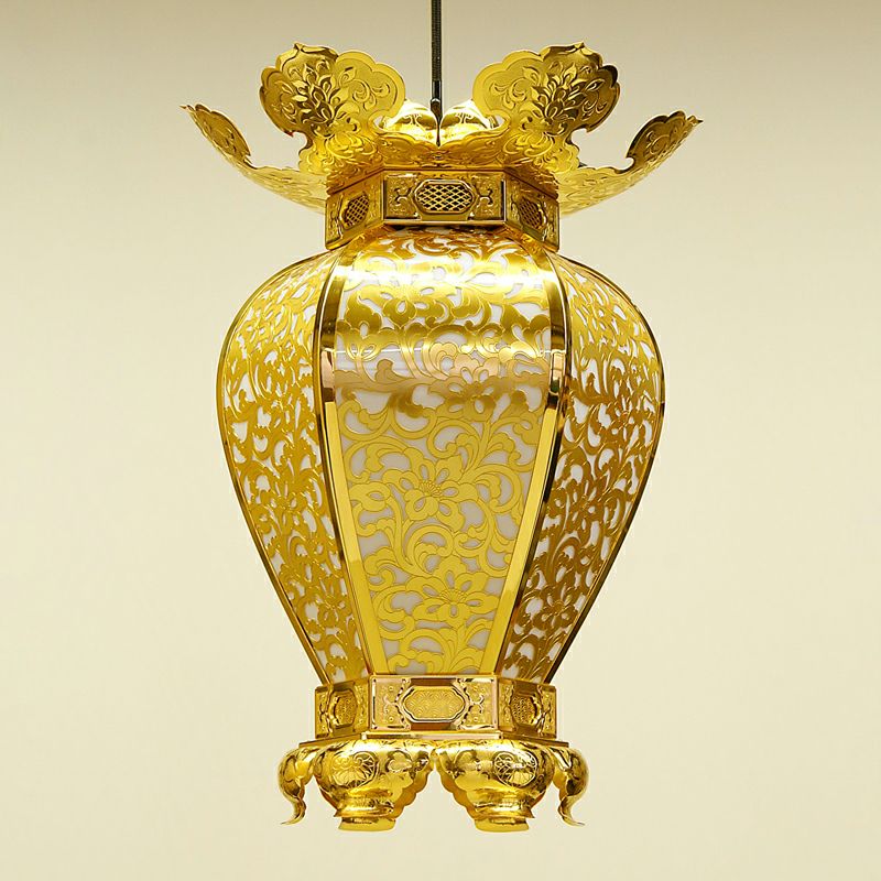 隠元灯籠 極上品 金メッキ仕上 照明器具付 火袋最大直径24cm 1対