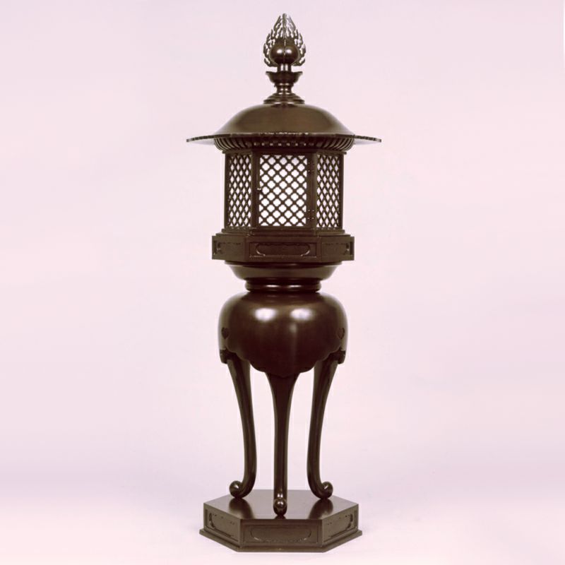 本能寺型台灯籠 真鍮製 色付仕上 照明器具付 1対（高さ91cm～121cm 3種類）