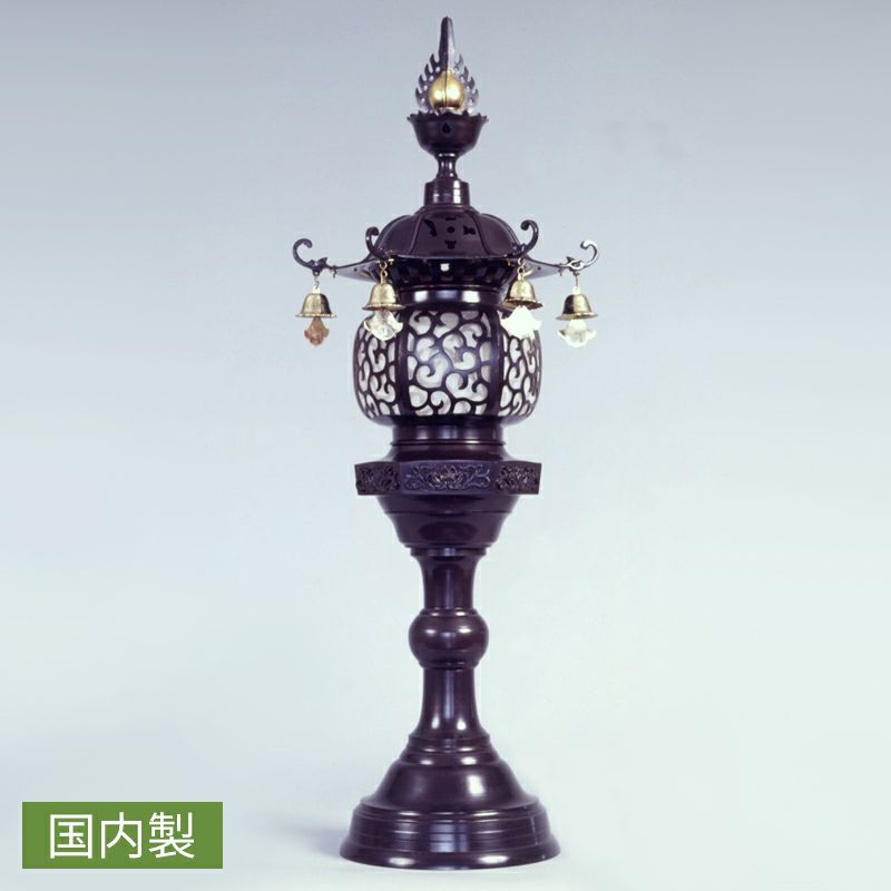 六角型台灯籠 風鐸付 真鍮製 色付仕上 照明器具付 1対（高さ91cm～121cm 3種類）