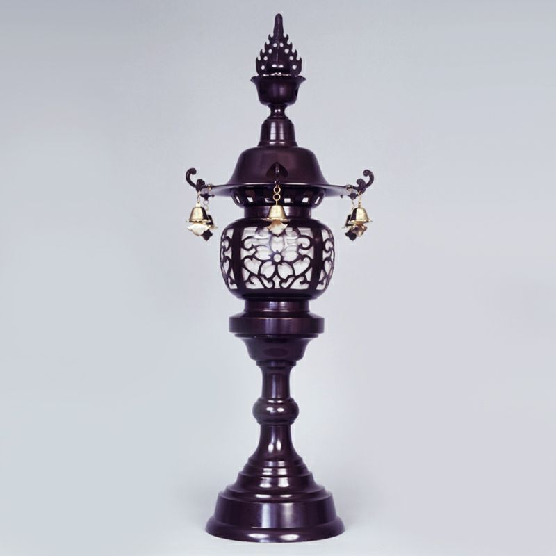 丸型台灯籠 風鐸付 真鍮製 色付仕上 照明器具付 1対（高さ91cm～121cm 3種類）