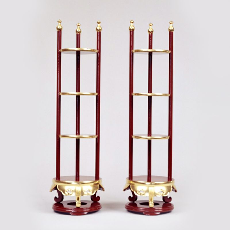 香盤型段盛 朱塗 純金箔押 総高さ91cm～45cm 1対