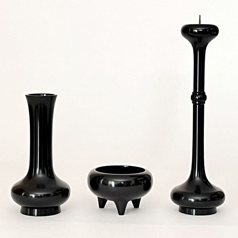 寛通型 三具足 真鍮製 色付 1組（花瓶高さ15cm～39cm 9種類）