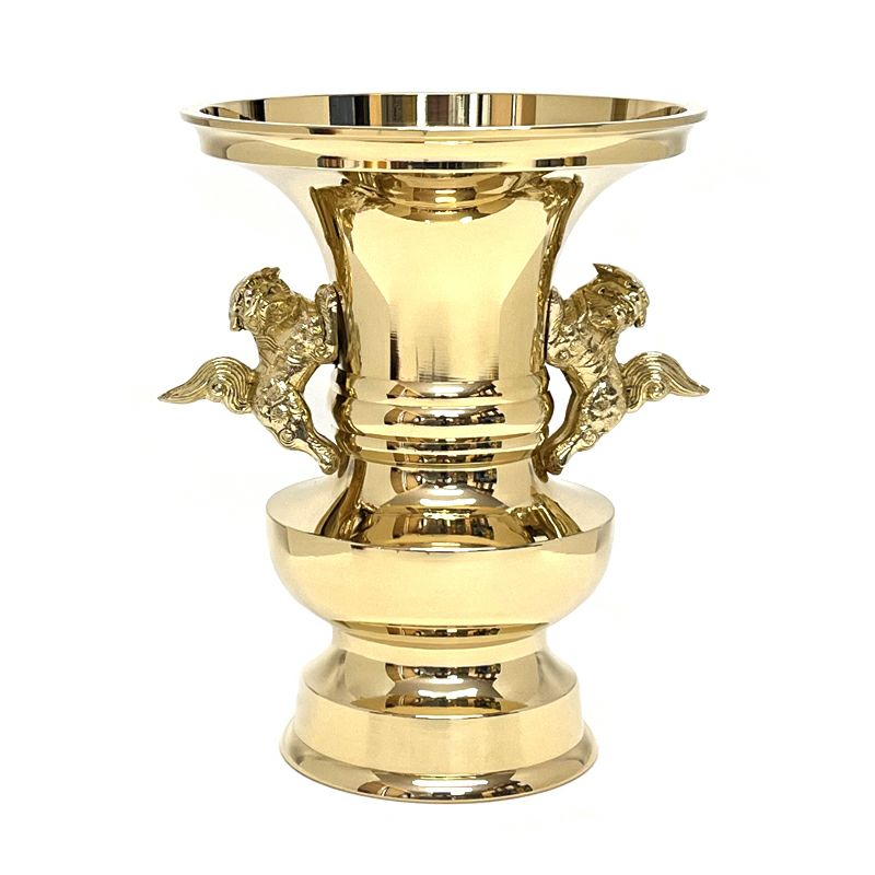 花瓶 花瓶丸型獅子掛 真鍮製 磨き（口径15cm～30cm 6種類）