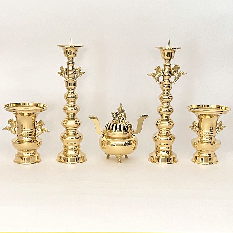 五具足 花瓶丸型獅子掛 真鍮製 磨き（花瓶口径15cm～30cm 6種類）