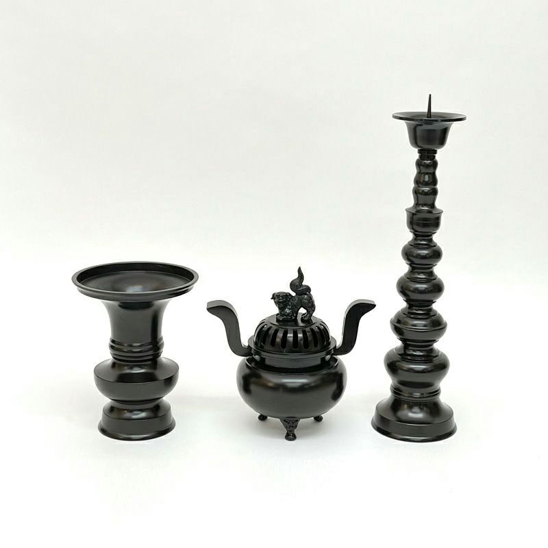 三具足 花瓶丸型掛耳なし 真鍮製 色付（花瓶口径15cm～30cm 6種類）