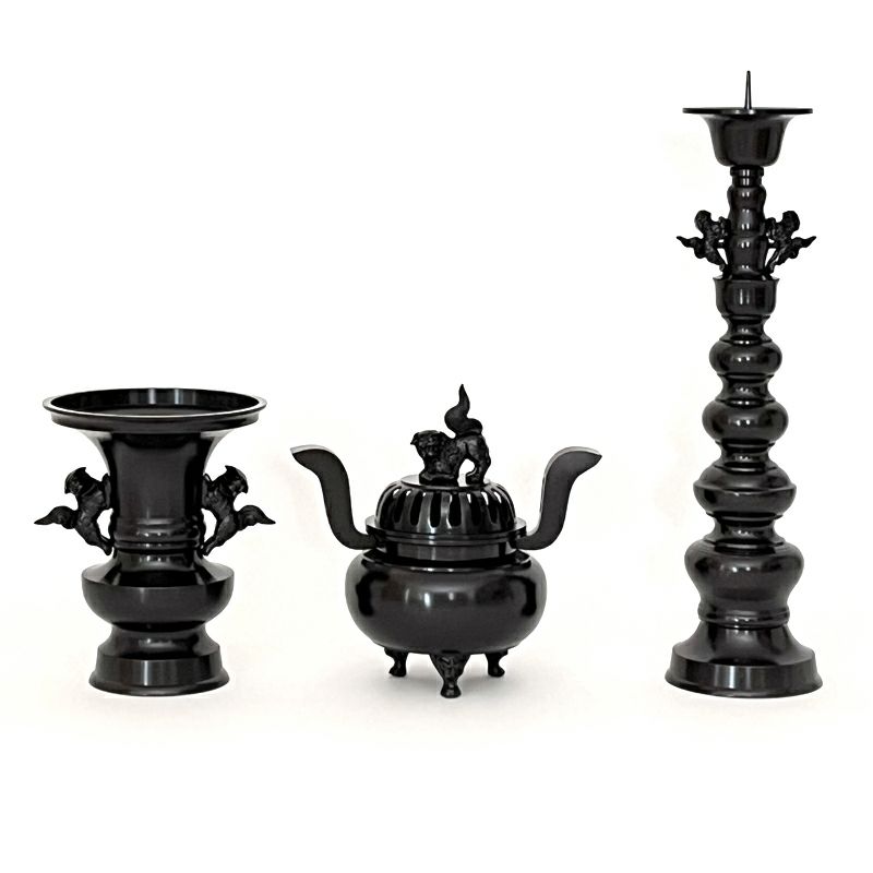 三具足 花瓶丸型獅子掛 真鍮製 色付（花瓶口径15cm～30cm 6種類）