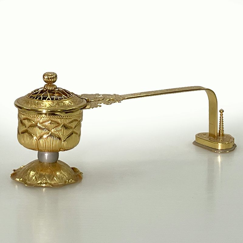 【アウトレット】柄香炉 平柄型 金メッキ 本願寺派