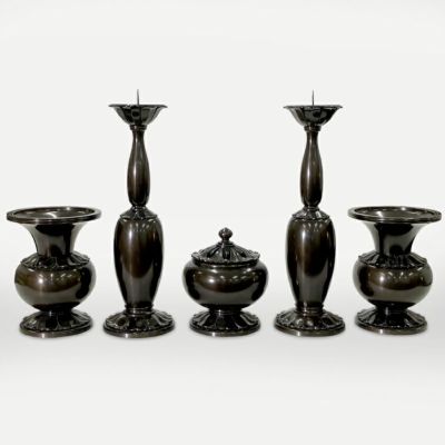 【アウトレット】五具足 白鳳蓮型 別製最上 蝋型鋳造 花瓶口径21.5cm