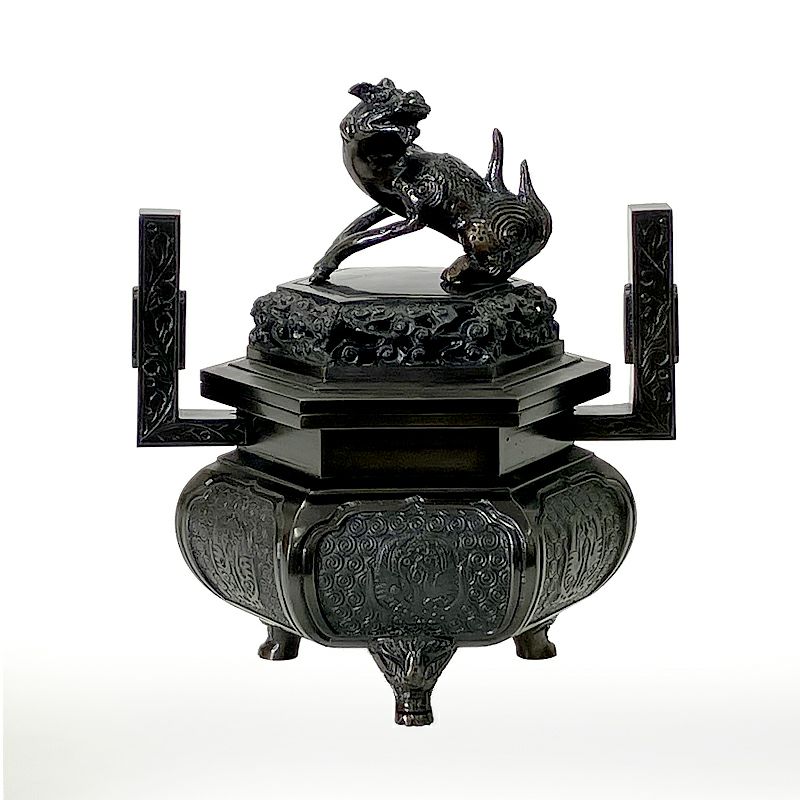 【アウトレット】香炉 花瓶六角型用 色付 最上 唐金製 本願寺派 胴直径17cm