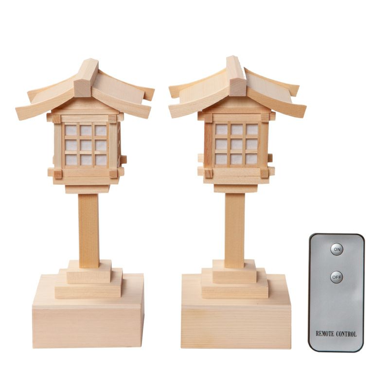 春日燈篭 木曽ひのき リモコン式LED 1対（総高約20.5～26cm 2種類）