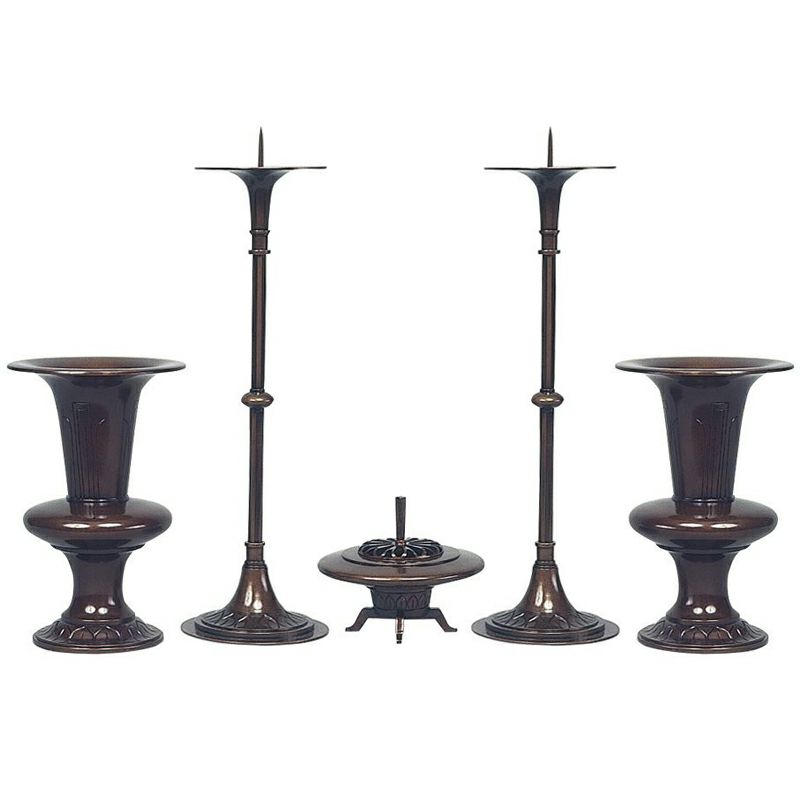 新様式C型 五具足 唐金製 宣徳色付（花瓶口径10.5cm、13.5cm 2種類）