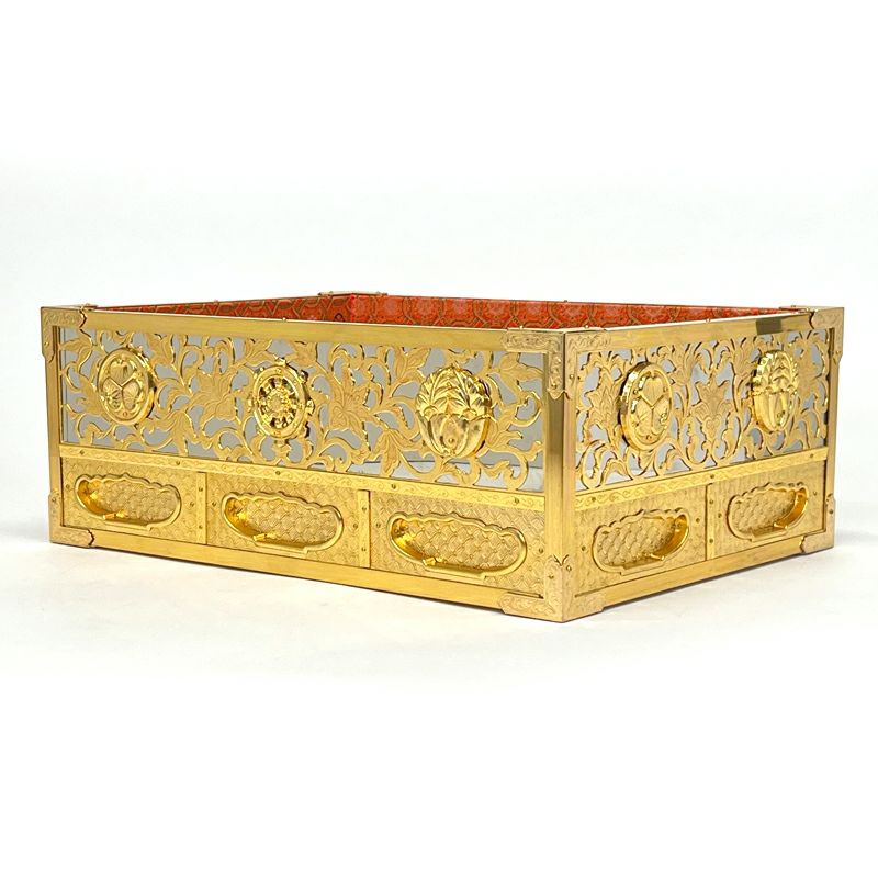 アウトレット】説相箱 浄土宗定紋付 総金具打 内側金襴張 横幅35.5cm